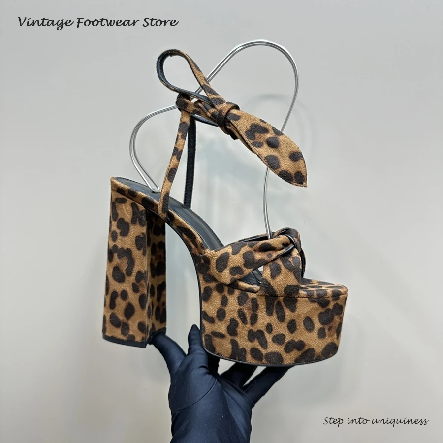 Vintage Fashion Prints - Vintage Leopard Print Platform Sandals Sexy