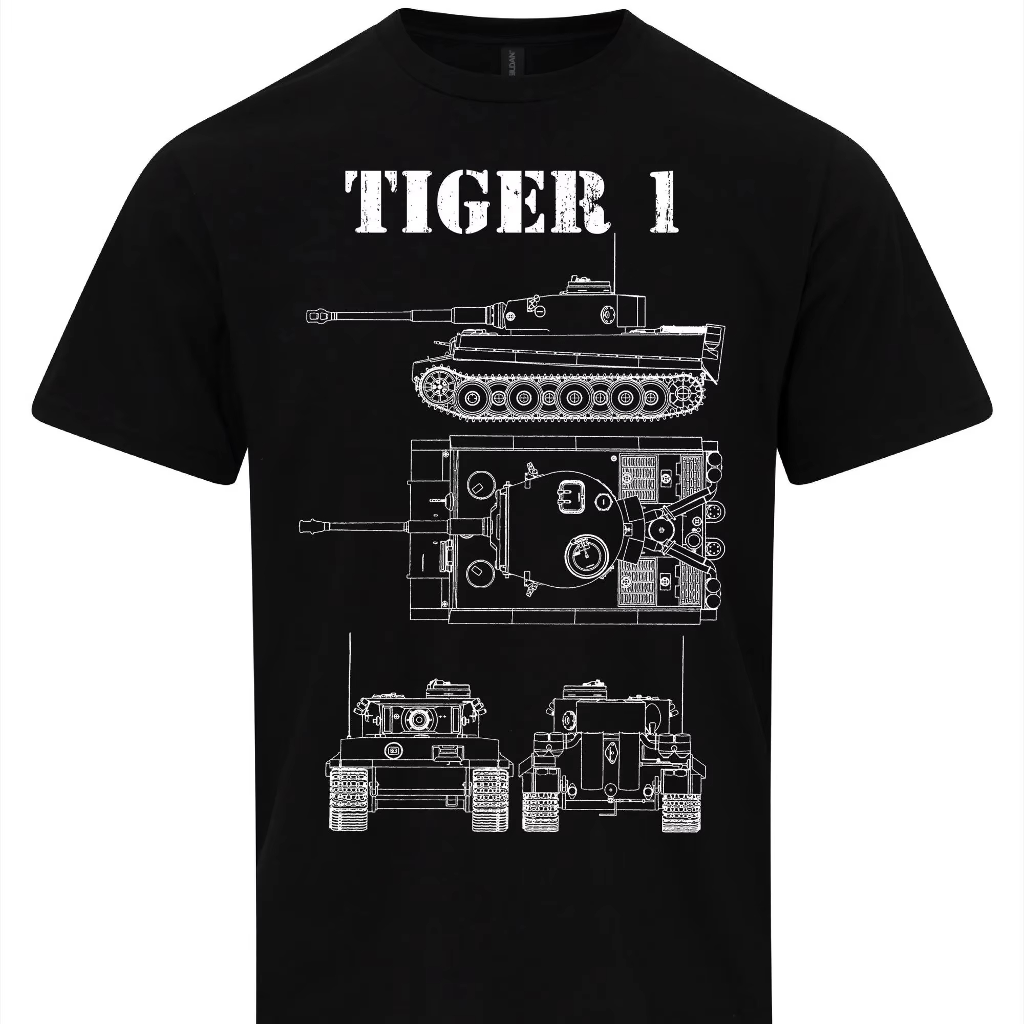 Vintage Fashion Drawings - Tiger 1 Tank T-Shirt Technical Drawing