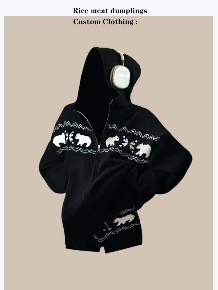 Vintage Fashion Faire - Black Fair Isle Hoodie Women's Slim