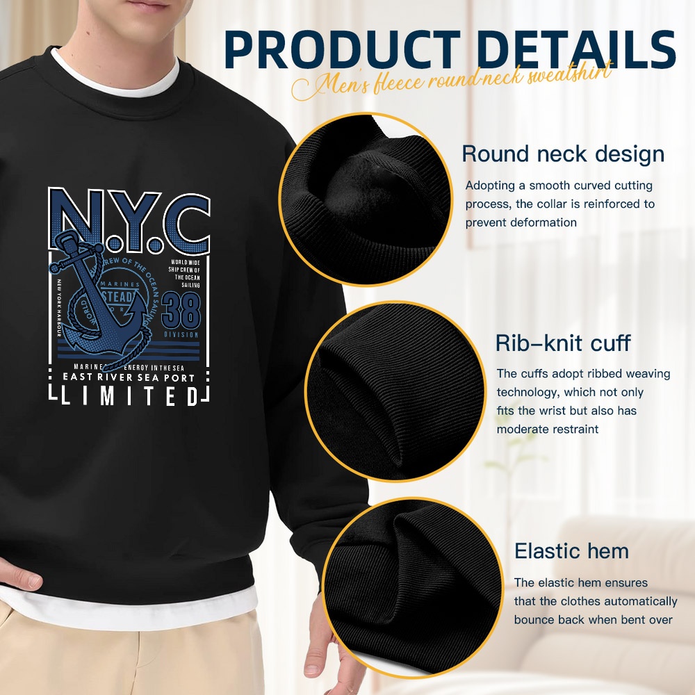 Men's Black Crew Neck Loose Sw - Vintage Fashion Nyc ulasan dan harga