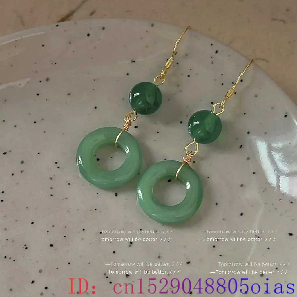 Green Real Jade Ring Earrings  - Vintage Fashion Earrings ulasan dan harga