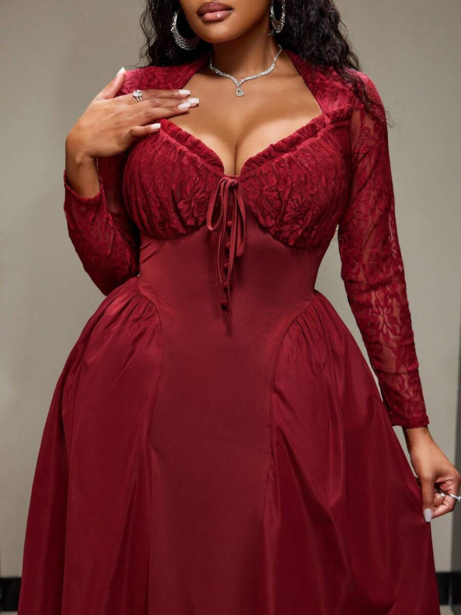 Plus Size Women Elegant A-Line - Vintage Fashion Plus Size ulasan dan harga