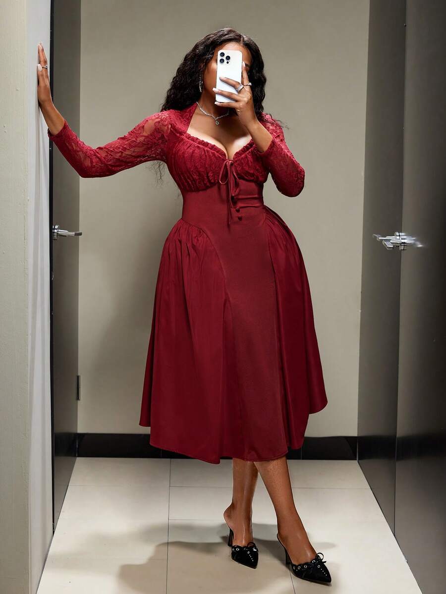 Plus Size Women Elegant A-Line - Vintage Fashion Plus Size ulasan dan harga