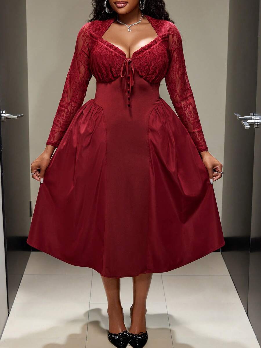 Plus Size Women Elegant A-Line - Vintage Fashion Plus Size ulasan dan harga