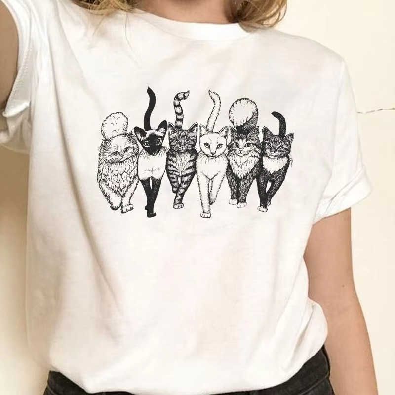 Cat Gang Drawing Women T-Shirt - Vintage Fashion Drawings ulasan dan harga