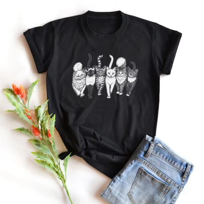 Cat Gang Drawing Women T-Shirt - Vintage Fashion Drawings ulasan dan harga