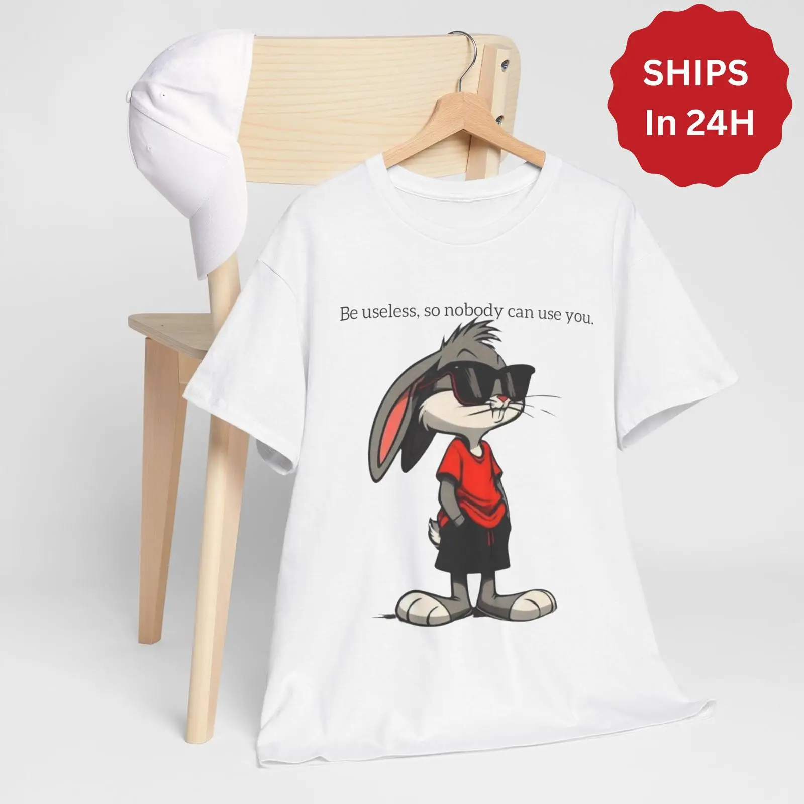 Funny Bunny T Shirt Be Useless - Quirky Vintage Fashion ulasan dan harga
